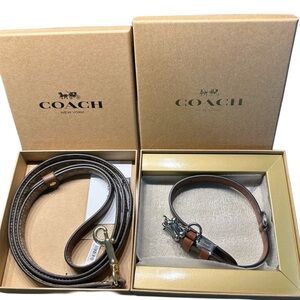 COACH PET COLLARS AND LEASHES 2 Sets NEW Khaki Brown Saddle Signature